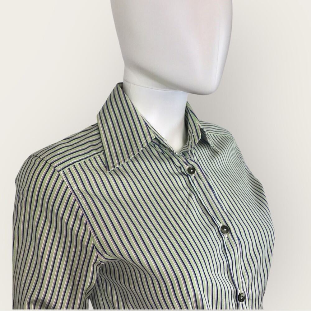 Etro Green & Blue Striped Cotton Blouse Italian Fitted Striped Top